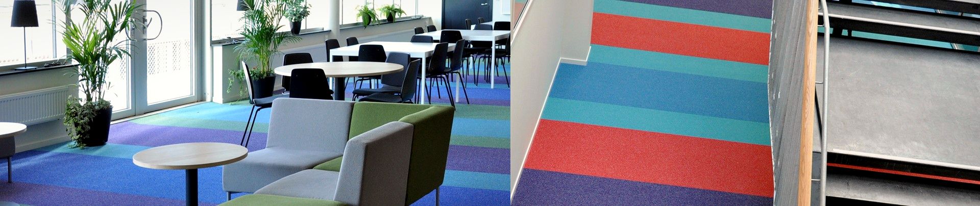 Öppen lärmiljö med färgstarka textilgolv